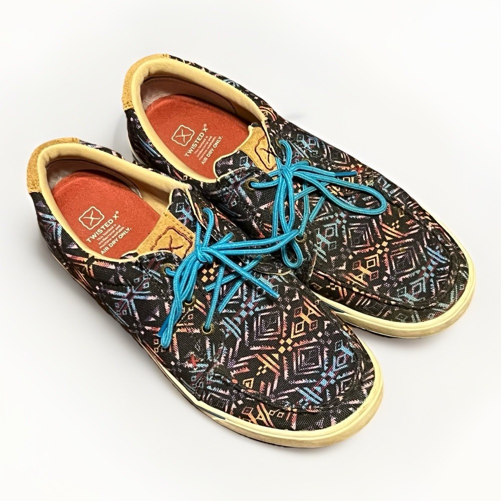 Twisted X Women's 10M‎ Casual Shoes Aztec Tribal Pattern Blue Laces Slip On